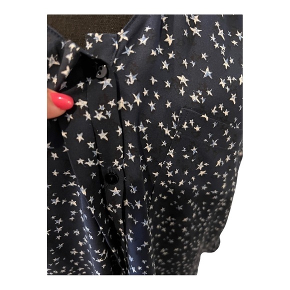 Zara Navy Blue Star Button Up Blouse Long Sleeve Large - Picture 5 of 11